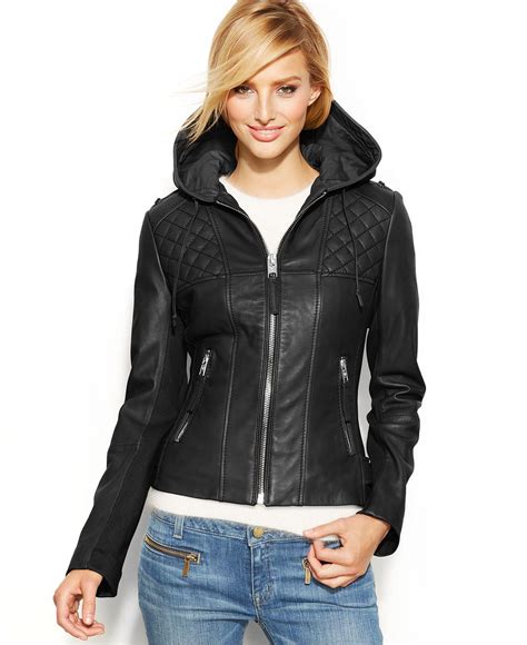 michael kors ladies hooded leather jacket